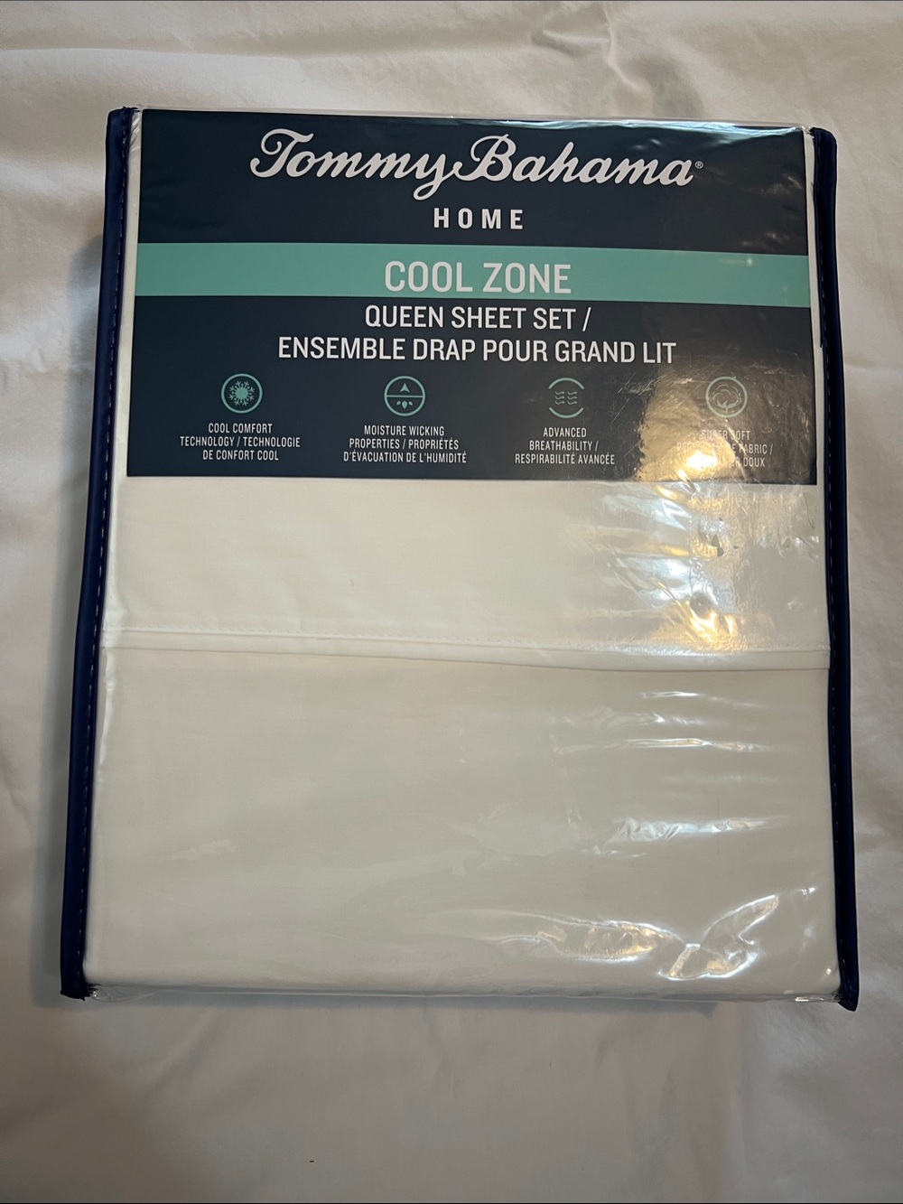 Tommy Bahama White Cool Zone Queen Sheet Set - Breathable Luxury